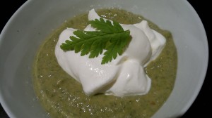 Japanese knotweed and sweet cicely compote with greek yogurt.