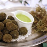 Dock and dandelion puddings with ramson dip; reindeer moss with cep powder